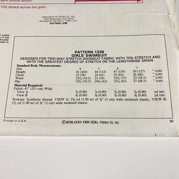 VTG Kwik Sew 1338 Girls Swimsuit Sewing Patterns 2 Styles Ruffle Sz 4-7 SEALED - Picture 7 of 9